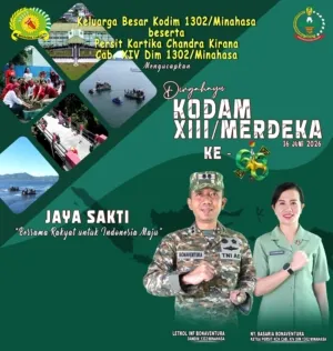 Dandim 1302/Minahasa dan Ketua Persit Cabang XIV Ucapkan Selamat HUT ke-68 Kodam XIII/Merdeka