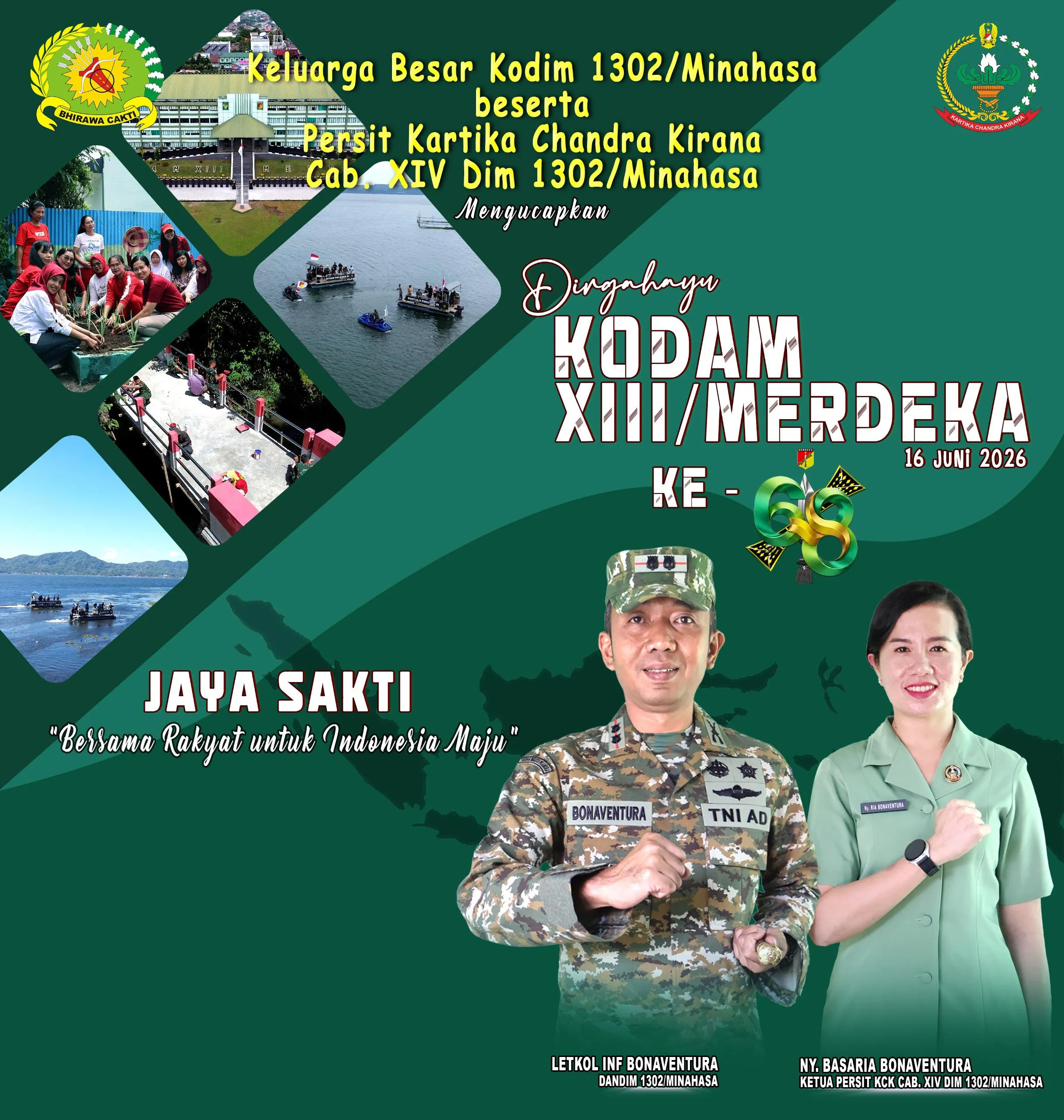 Dandim 1302/Minahasa dan Ketua Persit Cabang XIV Ucapkan Selamat HUT ke-68 Kodam XIII/Merdeka