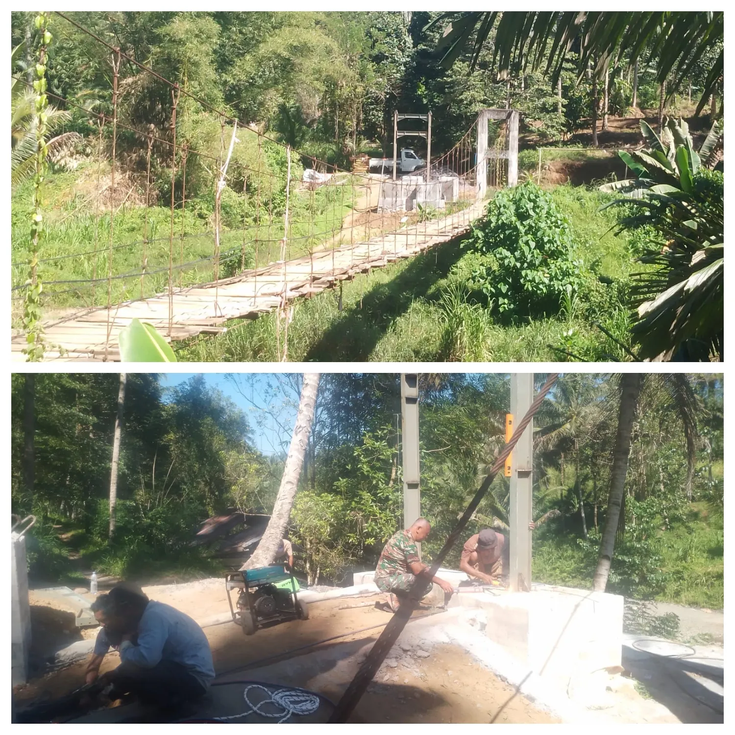 Babinsa Kodim 1302/Minahasa Kawal Pembangunan Jembatan Perintis Garuda Di Ranoyapo.