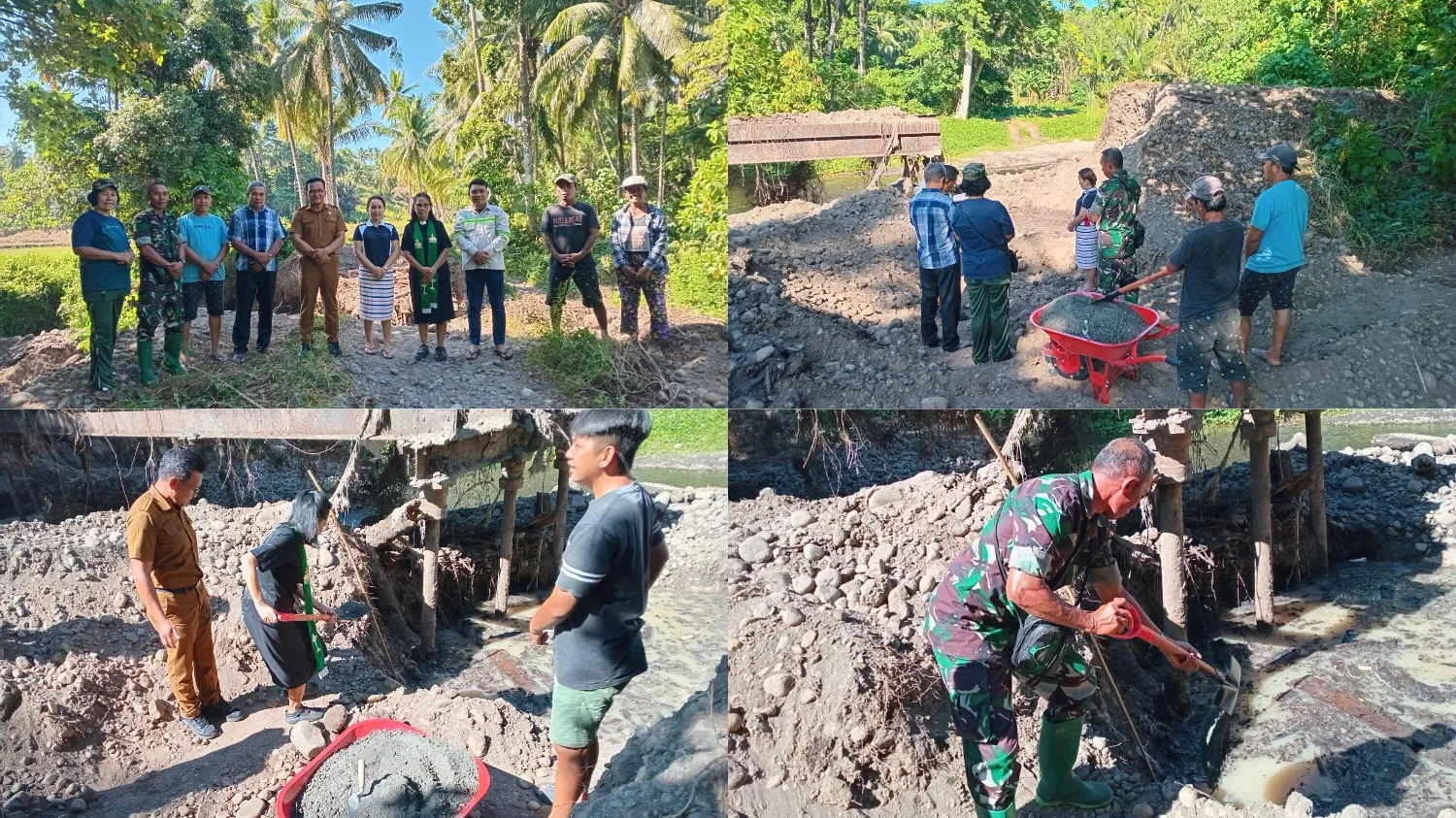 Jembatan Beton Sidate Resmi Dibangun, TNI Hadir Mengawal Pembangunan.