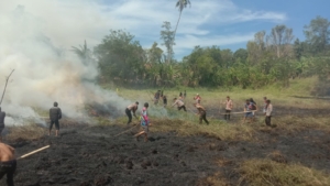 Satu Hektare Terbakar, Babinsa Dan Warga Berjibaku Jinakkan Api.
