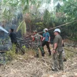 Babinsa Dan Warga Bersatu Padamkan Kebakaran Lahan.