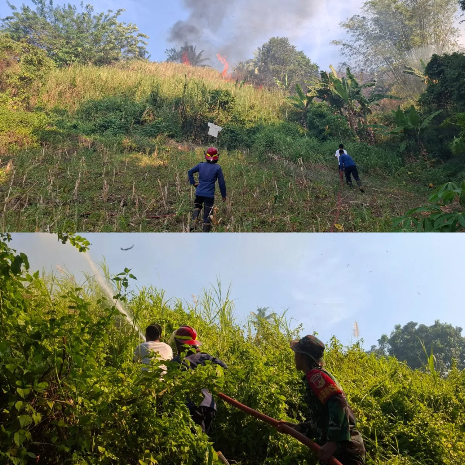 Aksi Cepat Babinsa Amankan Lahan Terbakar Di Kelurahan Uwuran Dua.