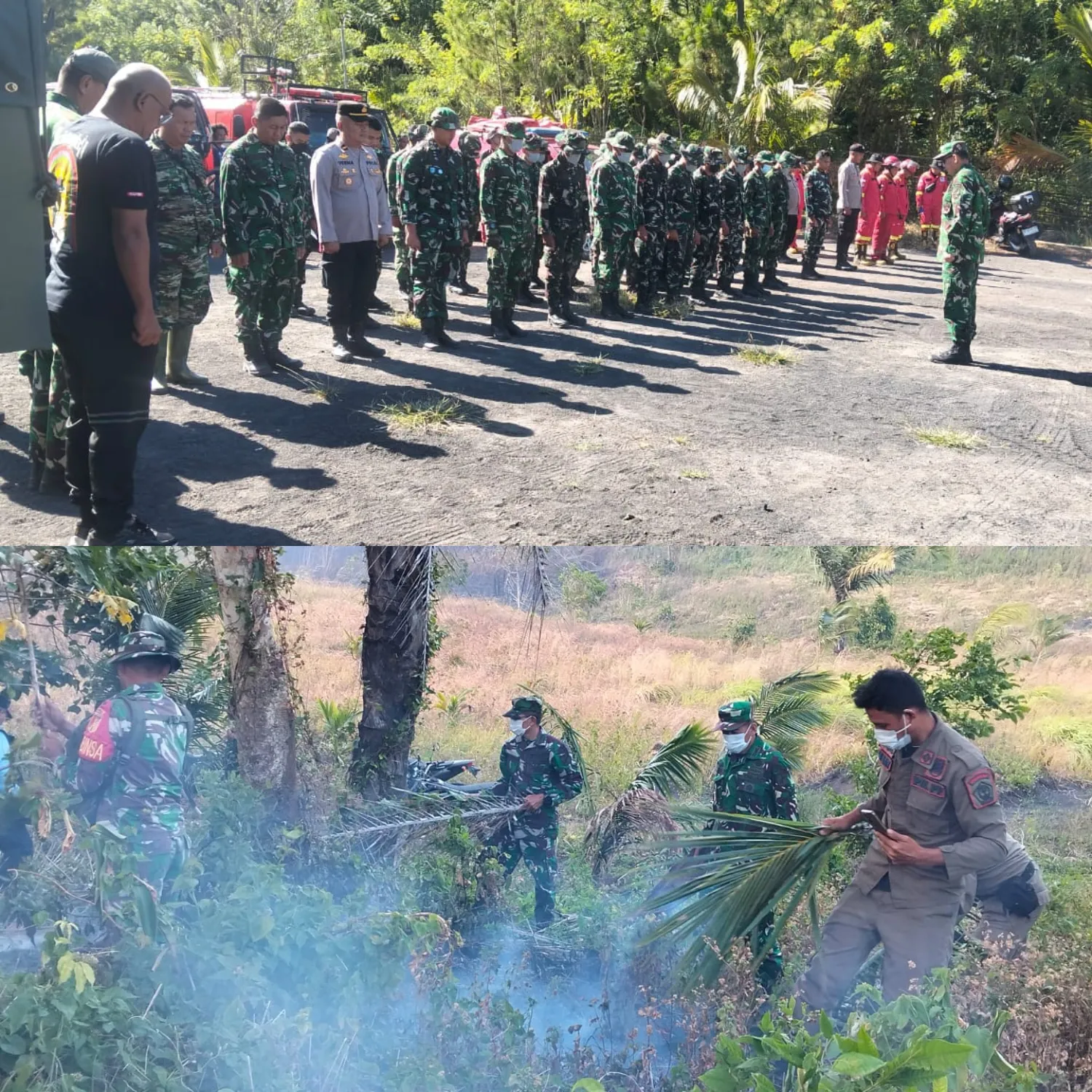 TNI Bersama Tim Gabungan Terus Siaga Tangani Kebakaran 300 Hektare di Kaki Gunung Soputan.