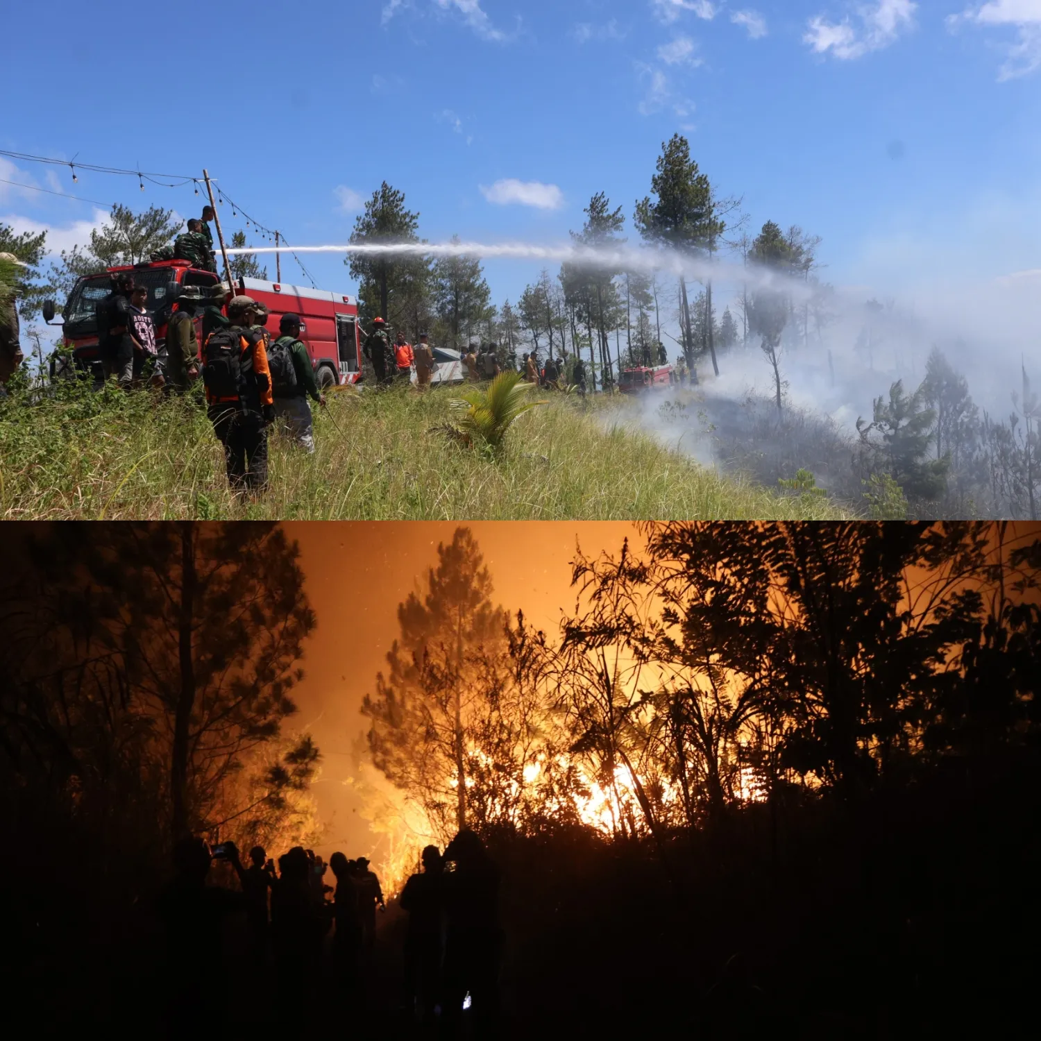 Tak Kenal Waktu, Kodim 1302/Minahasa Berpacu Jinakkan Api Di Lereng Soputan.
