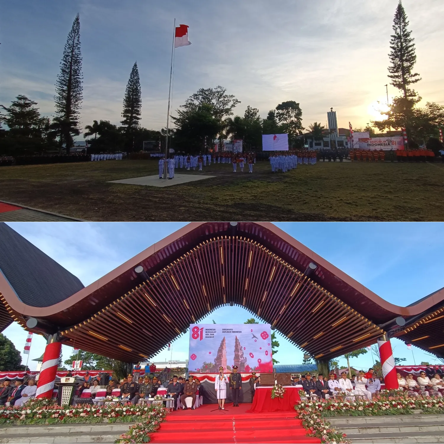 Upacara Penurunan Bendera HUT Ke-81 RI Di Minahasa Berlangsung Khidmat.