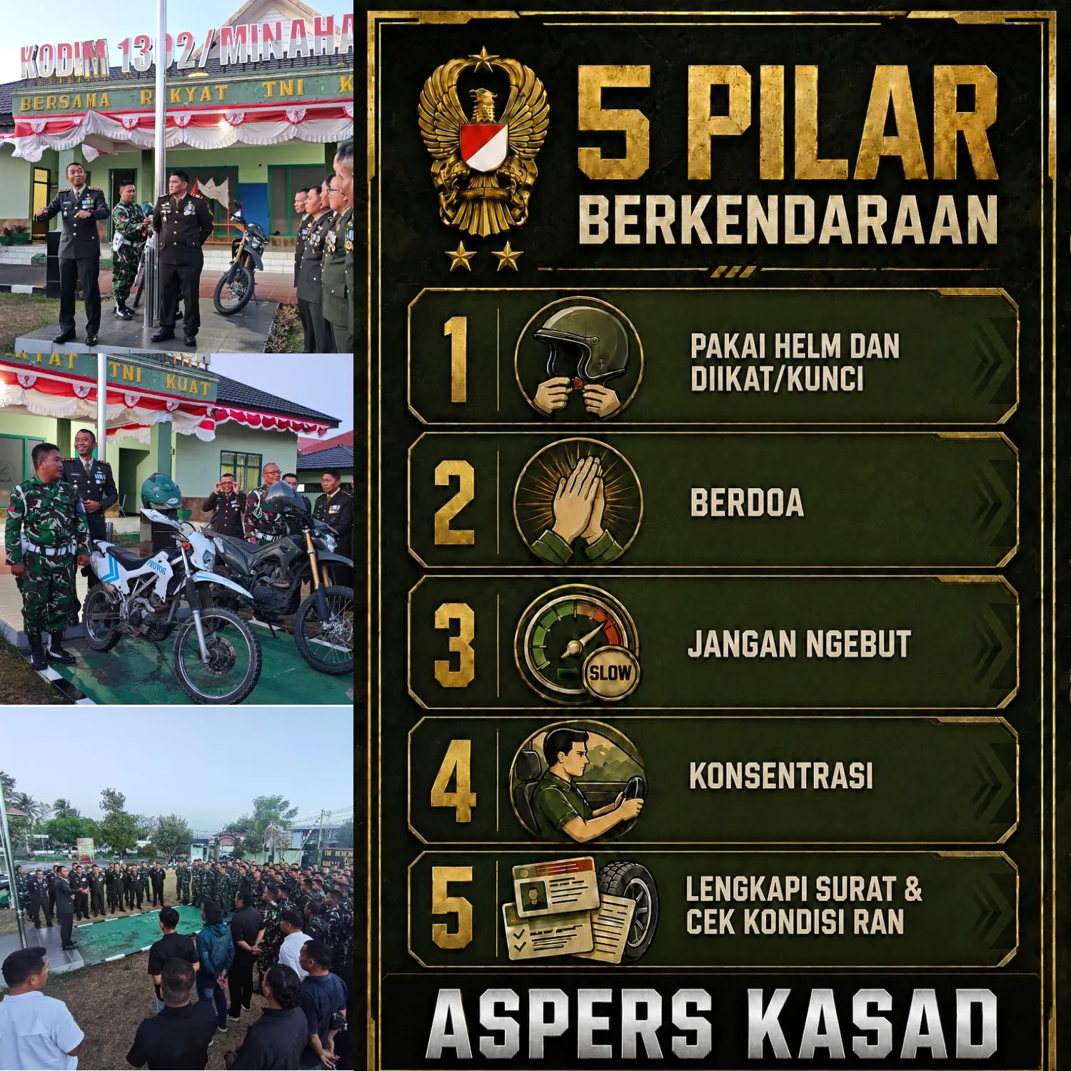 Dandim 1302/Minahasa Tekankan Keselamatan Dan Disiplin Prajurit Saat Berkendara.