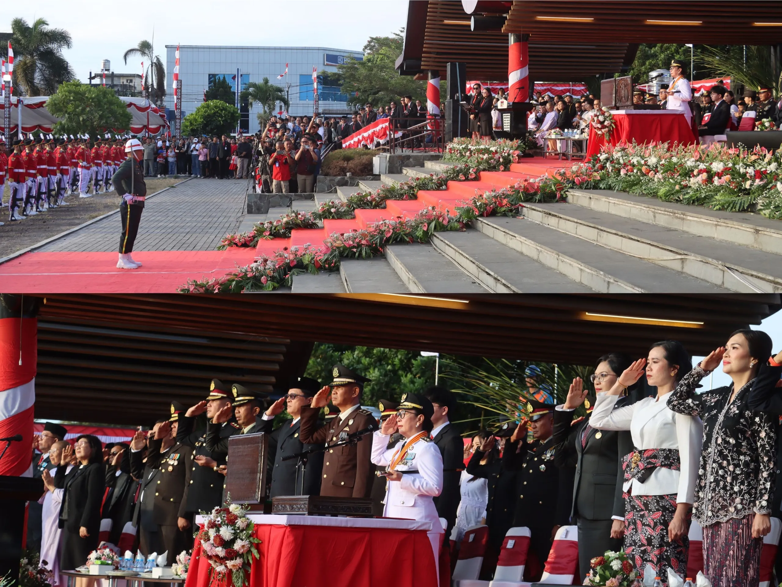 Kapolres Minahasa Hadiri Upacara Penurunan Bendera HUT ke-81 RI di Lapangan God Bless