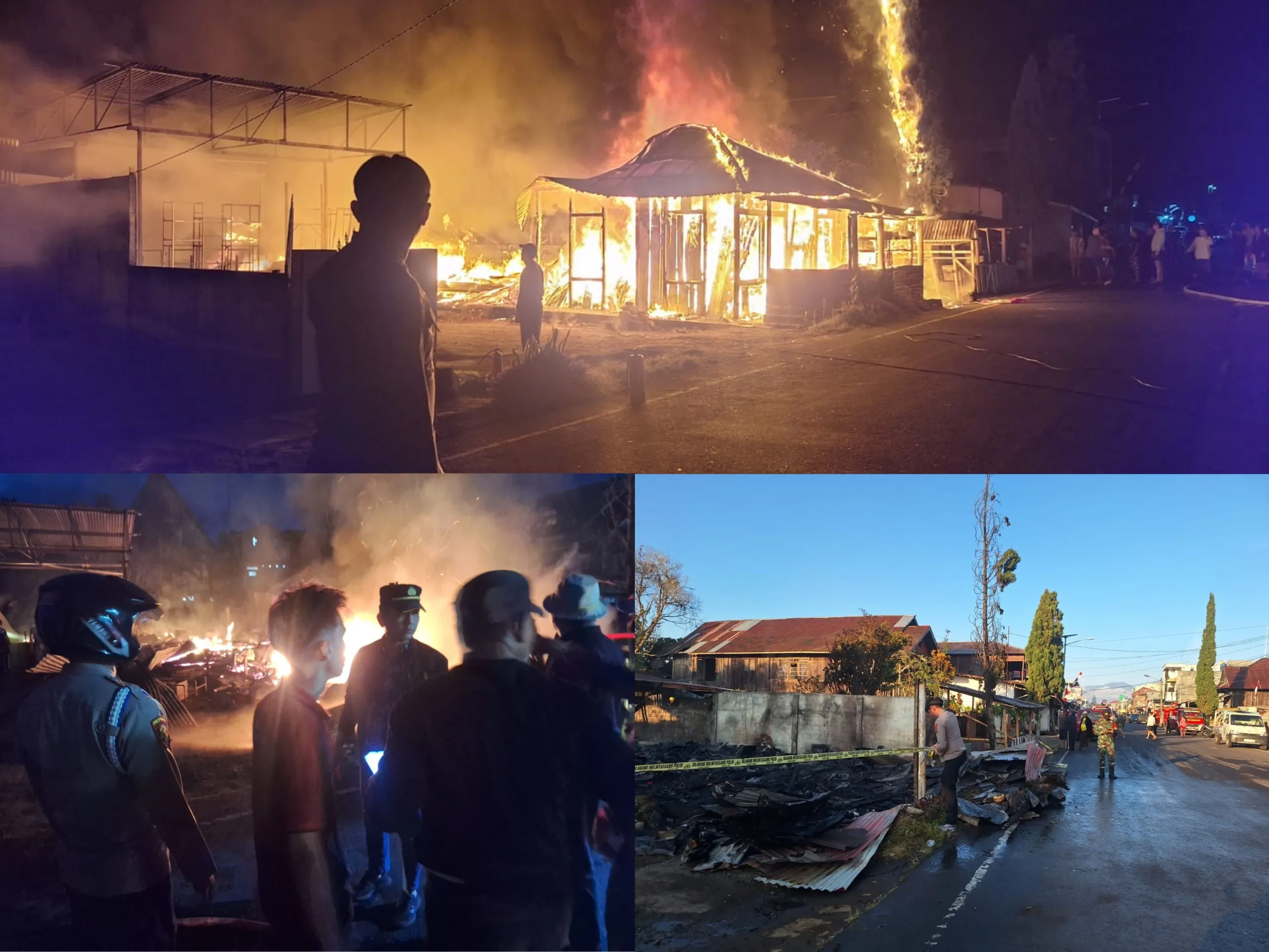 Polsek Langowan Gerak Cepat Tangani Kebakaran Tiga Rumah di Amongena Tiga, Korsleting Diduga Jadi Pemicu
