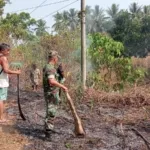 “Pantang Membiarkan Api Meluas, Babinsa Dan Warga Jinakkan Kobaran Api”