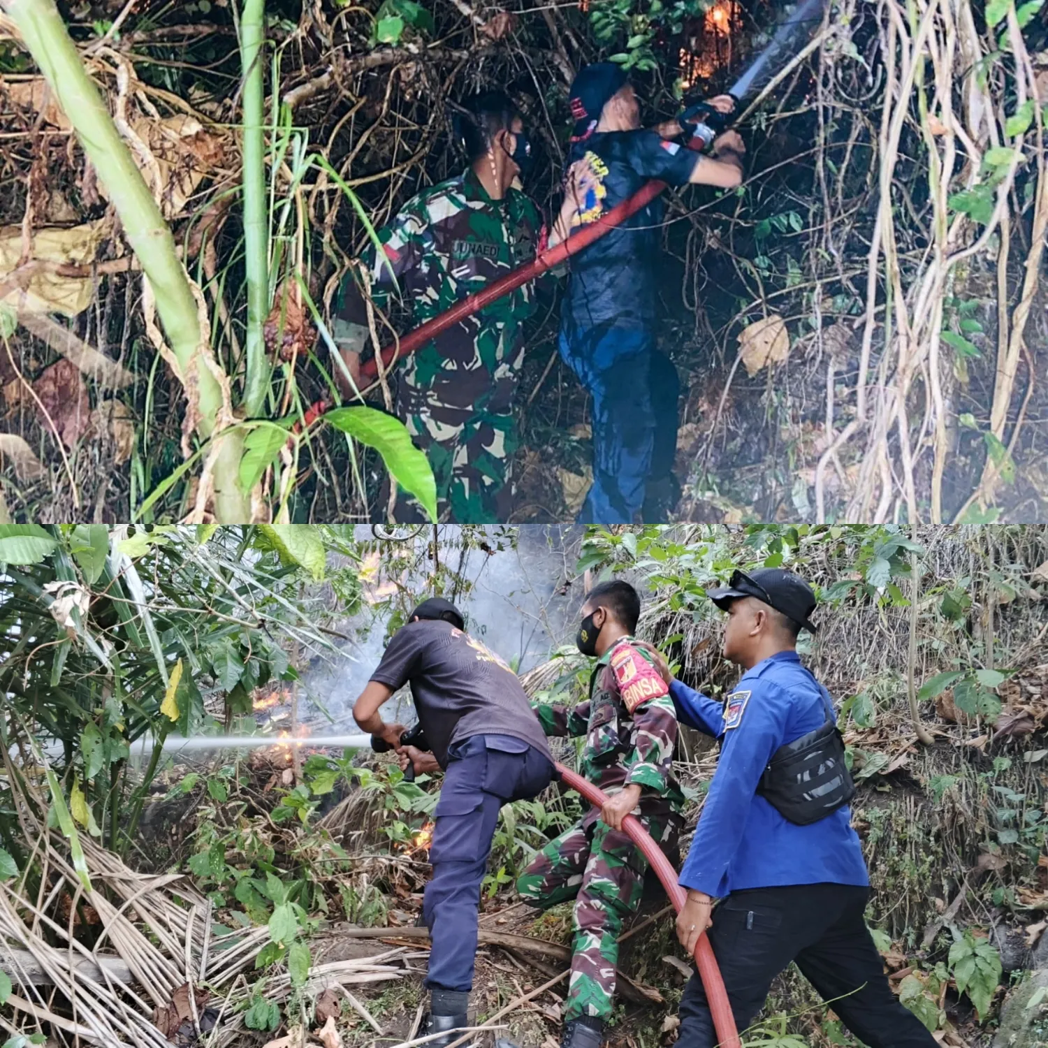 “Tak Gentar Hadapi Api, Babinsa Berjibaku Hingga Malam.”