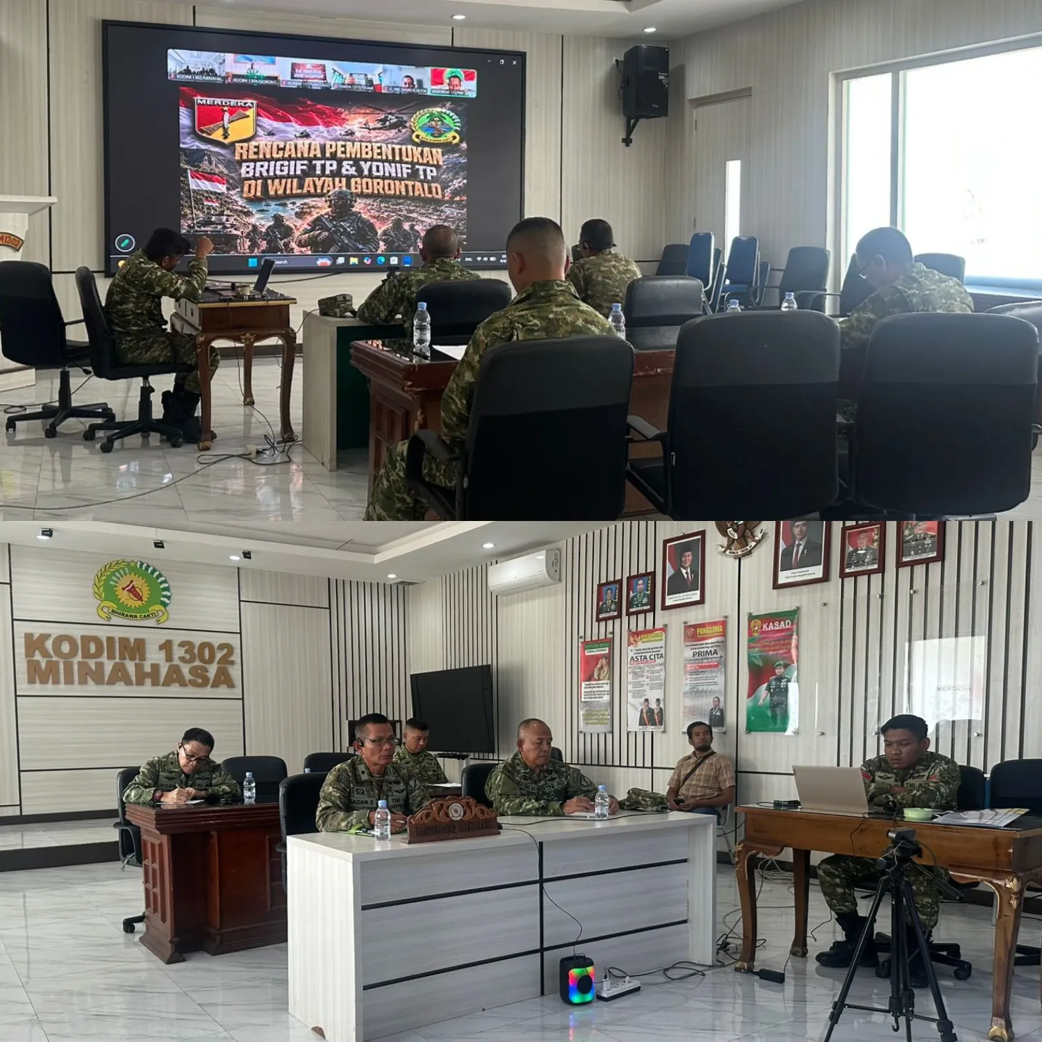Kodim 1302/Minahasa Ikuti Vicon Penyiapan Lahan Yonif TP Dan Brigif TP Di Wilayah Kodam XIII/Merdeka.