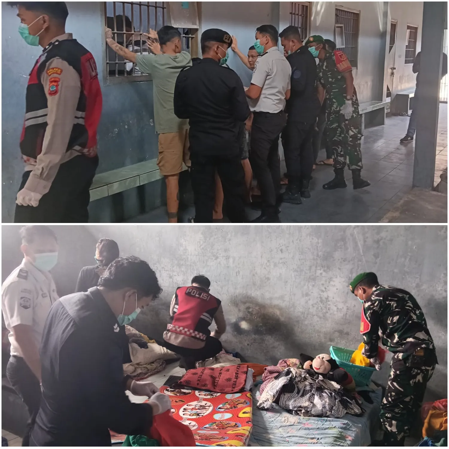 Babinsa Bersama Aparat Gabungan Geledah Kamar Hunian Lapas Amurang.