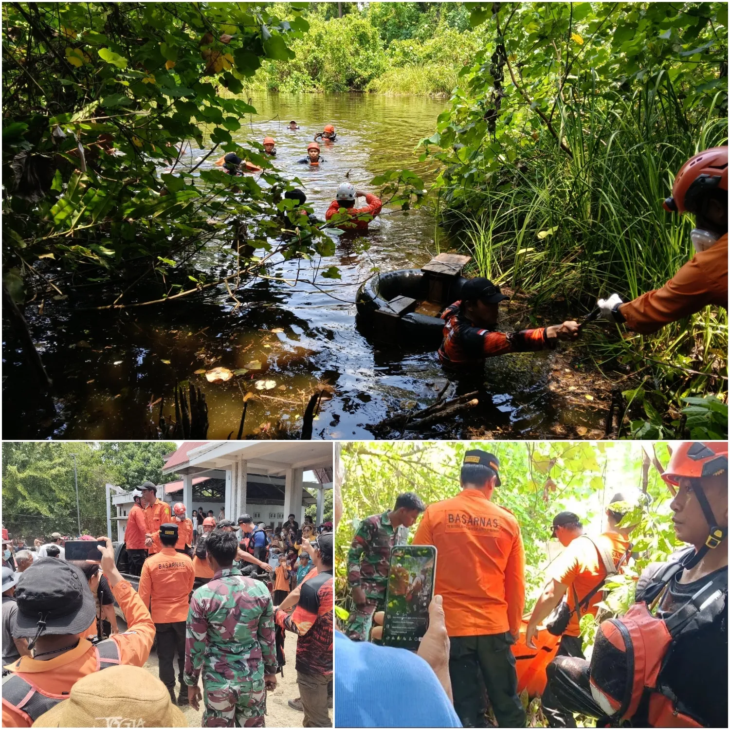 Babinsa Koramil 1302-12/Belang Bantu Tim SAR Temukan Korban Hilang Di Kolam Hankang.